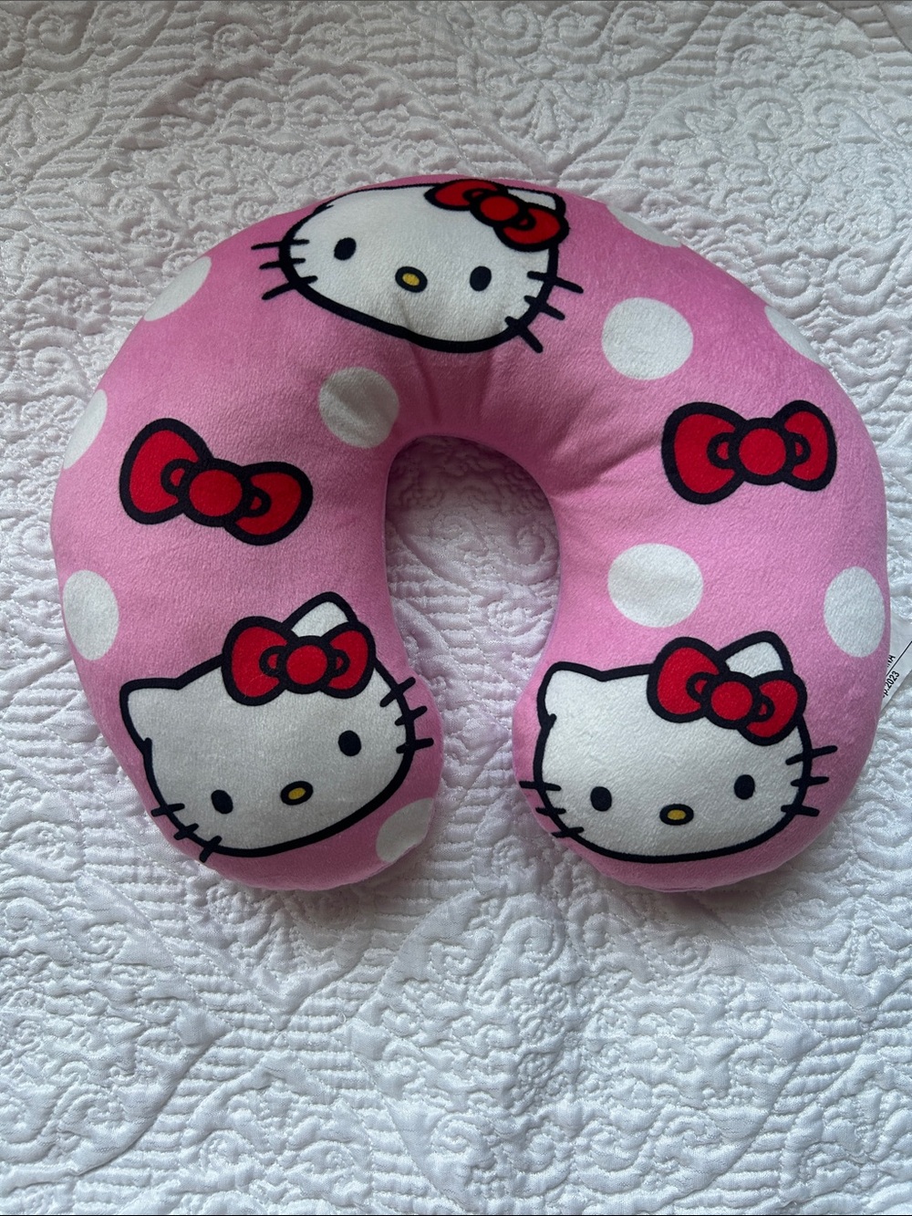 Hello Kitty Pink White Polka Dot Travel Neck Pillow with Red Bows